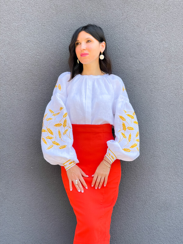 Gold Embroidery Blouse Vyshyvanka Ukrainian Linen Embroidered 