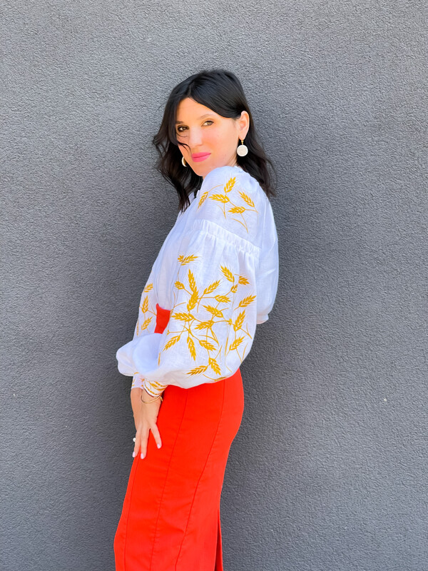 Gold Embroidery Blouse Vyshyvanka Ukrainian Linen Embroidered 