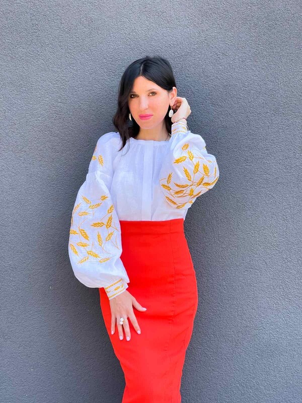 Gold Embroidery Blouse Vyshyvanka Ukrainian Linen Embroidered 