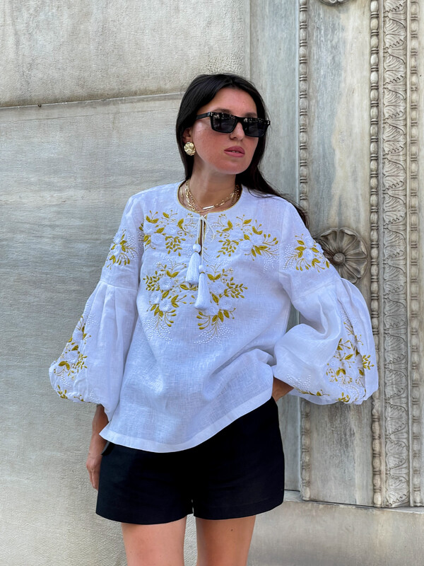 	 White Blouse Boho Embroidered clothes Vyshyvanka Ukrainian Linen Embroidered Blouse