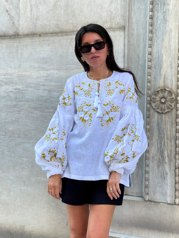 	 White Blouse Boho Embroidered clothes Vyshyvanka Ukrainian Linen Embroidered Blouse