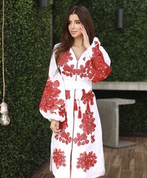 Dress Embroidered White Midi Dress Multi Color Embroidery Linen Dress Ukrainian