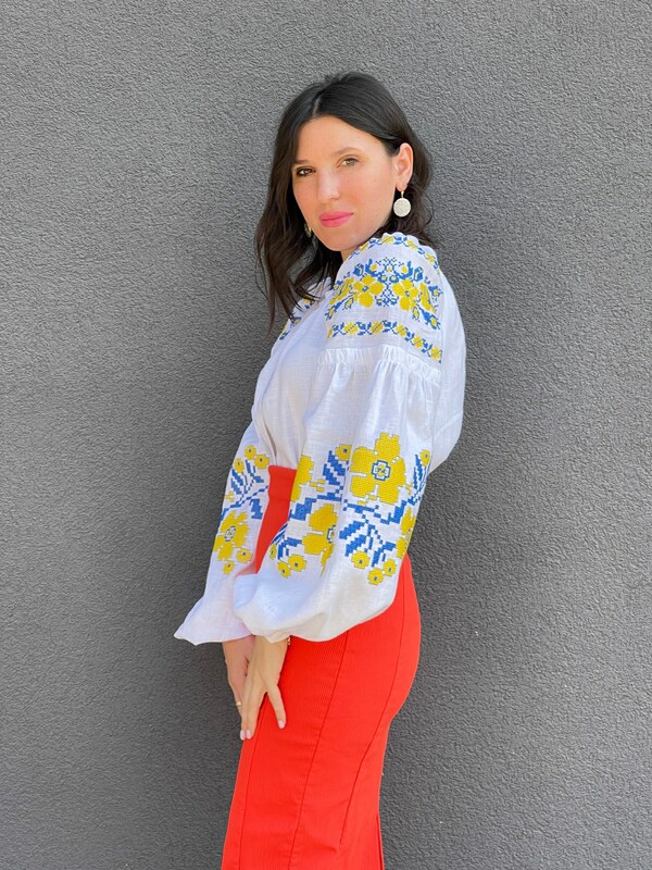 Vyshyvanka Embroidered White Blouse Linen Bohemian, Ukrainian embroidery, Embroidered clothes Bohemian, ethno 