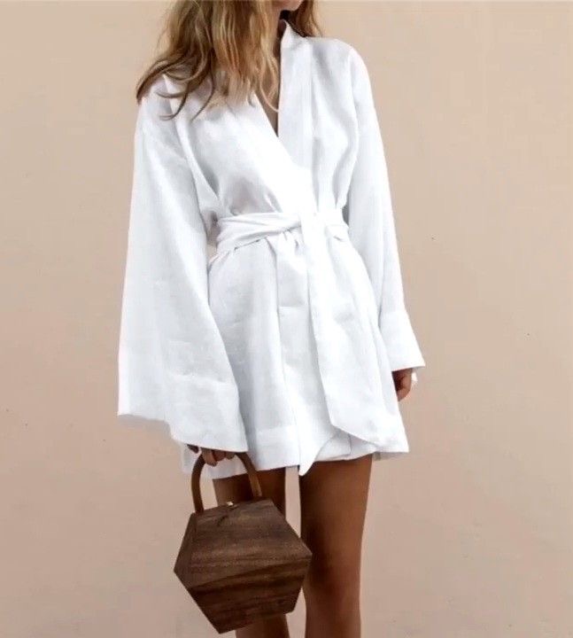 Kimono White Dress Tunic Natural Linen, Boho Dress, Boho Tunic Linen
