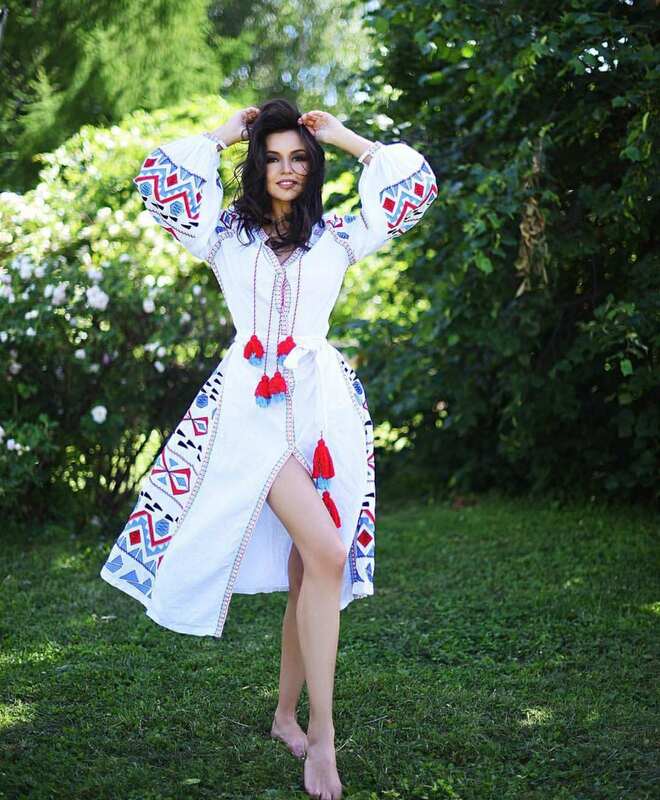 White Maxi Dress Embroidered Vyshyvanka Dress Linen Ukrainian