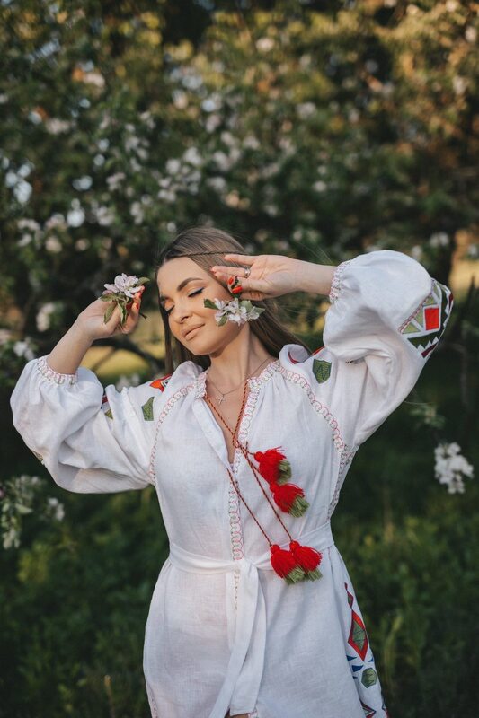 Linen Embroidered Dress, White Linen Maxi Dress Vyshyvanka Ukrainian
