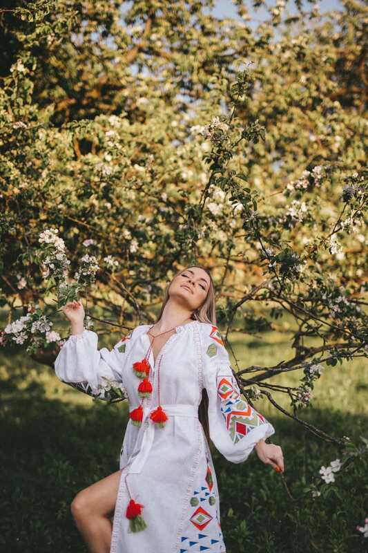 Linen Embroidered Dress, White Linen Maxi Dress Vyshyvanka Ukrainian