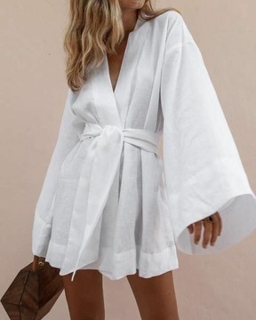 Kimono White Dress Tunic Natural Linen, Boho Dress, Boho Tunic Linen