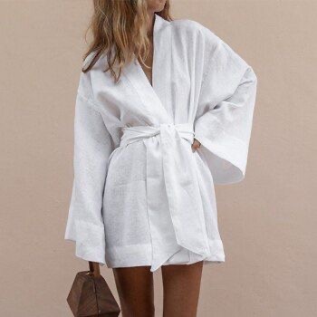 Kimono White Dress Tunic Natural Linen, Boho Dress, Boho Tunic Linen