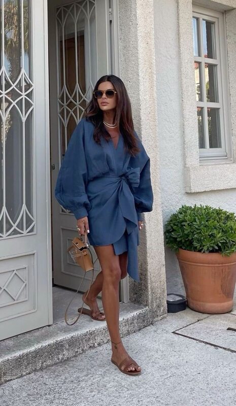 Kimono Blue Dress,Linen Tunic Dress, Natural Linen Dress Kimono