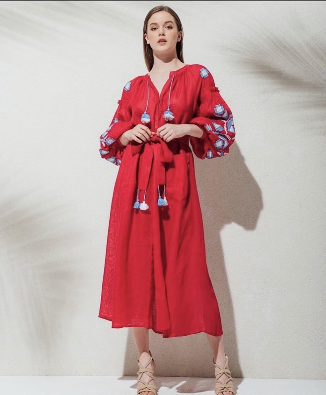 Boho Dress Embroidered Vyshyvanka Red Dress Color Embroidery Linen Dress Ukrainian embroidery