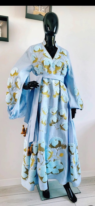 Stylish Maxi Dress Long Sleeves Embroidered Vyshyvanka  Dress Linen Boho