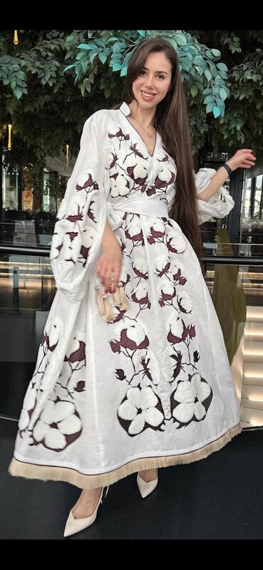 Stylish Maxi Dress Long Sleeves Embroidered Vyshyvanka  Dress Linen Boho