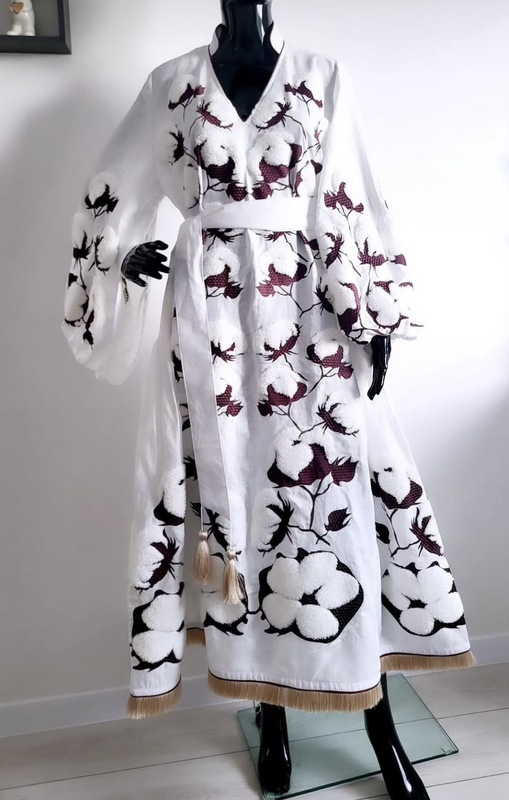 Stylish Maxi Dress Long Sleeves Embroidered Vyshyvanka  Dress Linen Boho