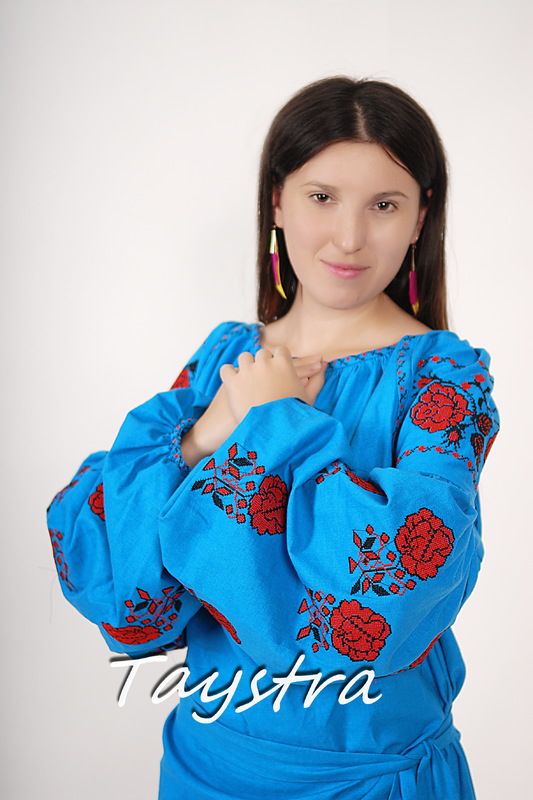 Vyshyvanka Blue Tunic Ukrainian embroidery, Mini Dress, Boho, ethno, style boho chic, Embroidered dress, Multi Color Embroidery Linen