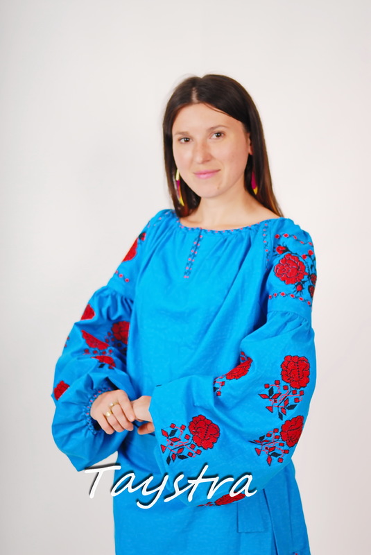 Vyshyvanka Blue Tunic Ukrainian embroidery, Mini Dress, Boho, ethno, style boho chic, Embroidered dress, Multi Color Embroidery Linen