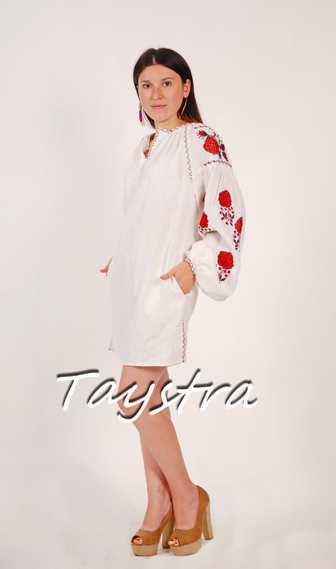 White Tunic Vyshyvanka Boho Dress Ukrainian embroidery, ethnostyle boho chic, Embroidered dress, Multi Color Embroidery Linen