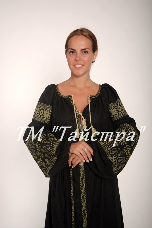 Boho dress embroidered , Black linen, ethno, style boho chic, Bohemian Vyshyvanka Dress Multi Color Embroidery Linen, Ukrainian embroided