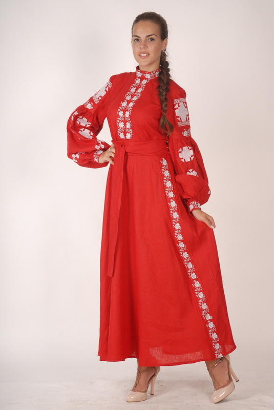 Vyshyvanka Red Maxi Dress Ukrainian embroidery, Boho, ethno, Embroidered Wedding Dress, Embroidered Dress, Multi Color Embroidery Linen