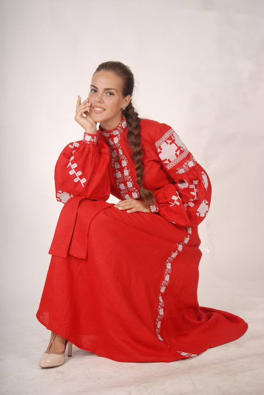 Vyshyvanka Red Maxi Dress Ukrainian embroidery, Boho, ethno, Embroidered Wedding Dress, Embroidered Dress, Multi Color Embroidery Linen