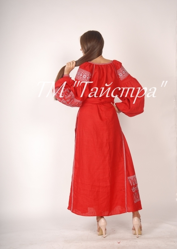 Red dress boho embroidered linen, ethno, style boho chic, Bohemian Vyshyvanka Dress Multi Color Embroidery Linen, Ukrainian embroidery