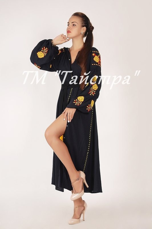 Vyshyvanka Black Dress Ukrainian embroidery, Boho, ethno, style boho chic, Embroidered dress, Multi Color Embroidery Linen