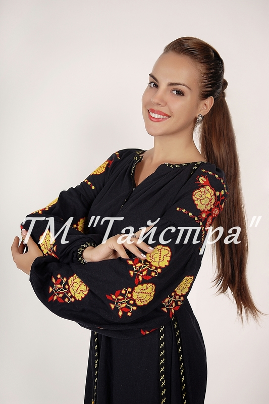 Vyshyvanka Black Dress Ukrainian embroidery, Boho, ethno, style boho chic, Embroidered dress, Multi Color Embroidery Linen