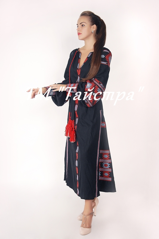 Dress boho embroidered linen, ethno, style boho chic, Bohemian Vyshyvanka Dress Multi Color Embroidery Linen, Ukrainian embroidery