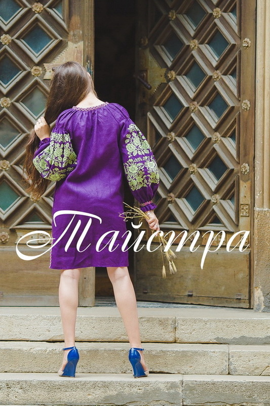 Purple Violet  Dress Boho Embroidered linen, ethno, style boho chic, Bohemian Vyshyvanka Dress Multi Color Embroidery Linen, Ukrainian embroidery 