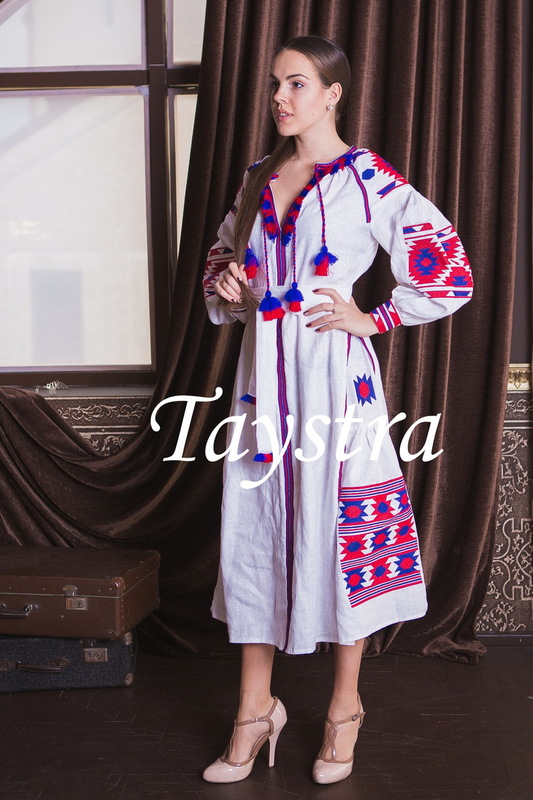 Boho Dress Embroidered, White Maxi Dress Linen, ethno, style boho chic, Bohemian Vyshyvanka Dress Multi Color Embroidery Linen, Ukrainian embroidery