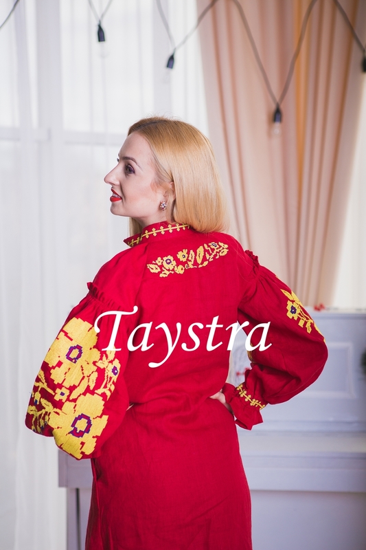 Vyshyvanka Red dress Ukrainian embroidery, Boho, ethno, style boho chic, Embroidered dress, Multi Color Embroidery Linen