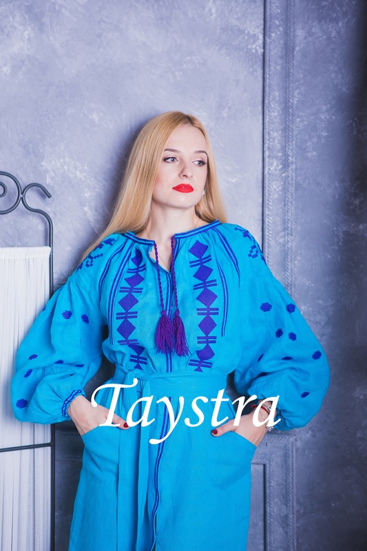 Vyshyvanka Turquoise Dress Ukrainian embroidery, Boho, ethno, style boho chic, Embroidered dress, Multi Color Embroidery Linen