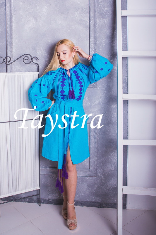 Vyshyvanka Turquoise Dress Ukrainian embroidery, Boho, ethno, style boho chic, Embroidered dress, Multi Color Embroidery Linen