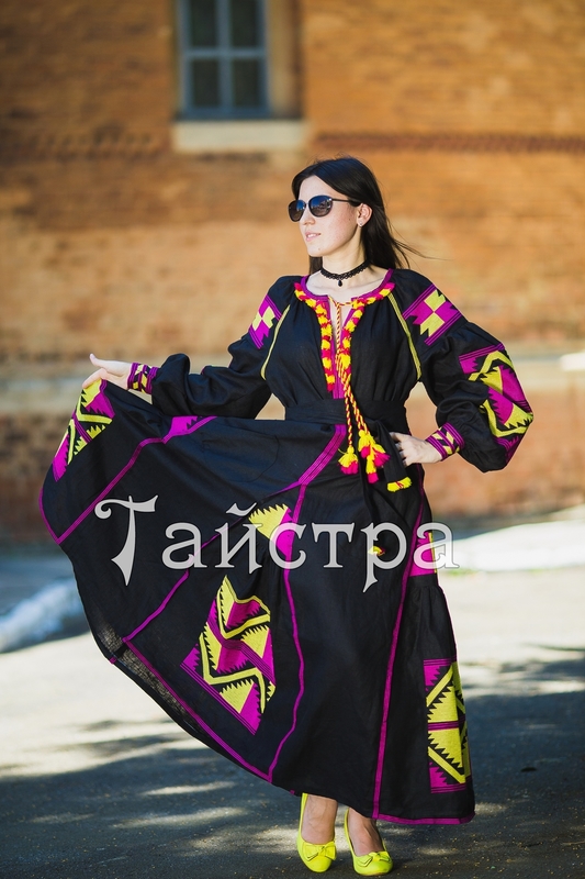 Embroidered dress Boho,4 wedges, ethno, style boho chic, Bohemian, Vyshyvanka Dress Multi Color Embroidery Linen, Ukrainian embroidery