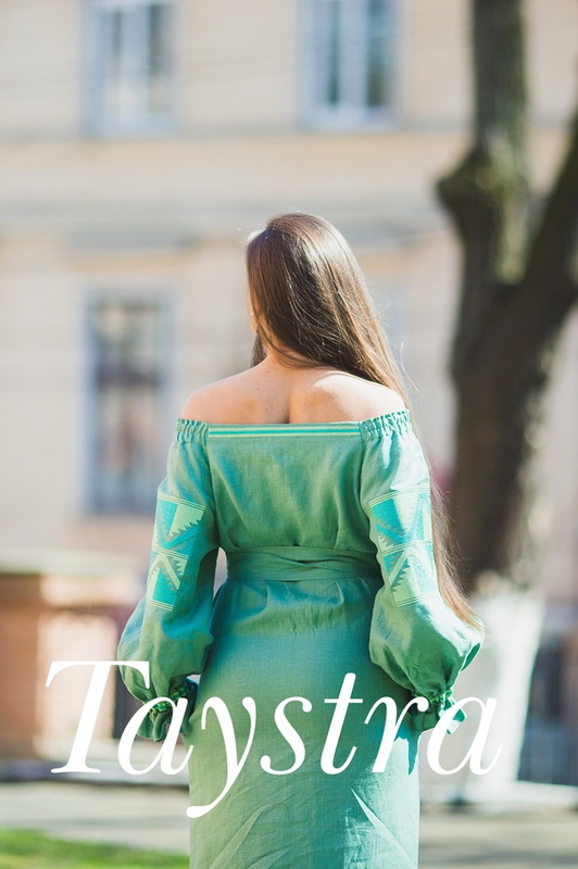 Vyshyvanka, Green Embroidered dress Ukrainian embroidery, Boho, ethno, style boho chic, Embroidered dress, Multi Color Embroidery Linen