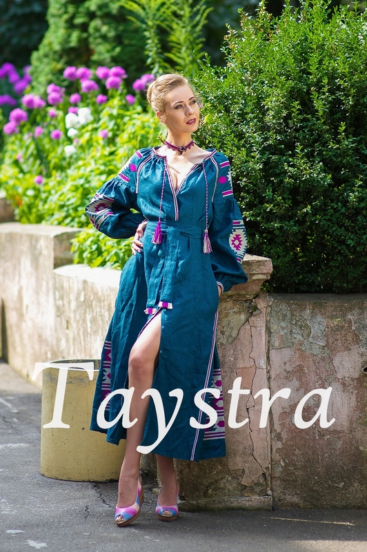 Boho dress embroidered ethno, style boho chic, Bohemian Vyshyvanka Dress Multi Color Embroidery Linen, Ukrainian embroidery