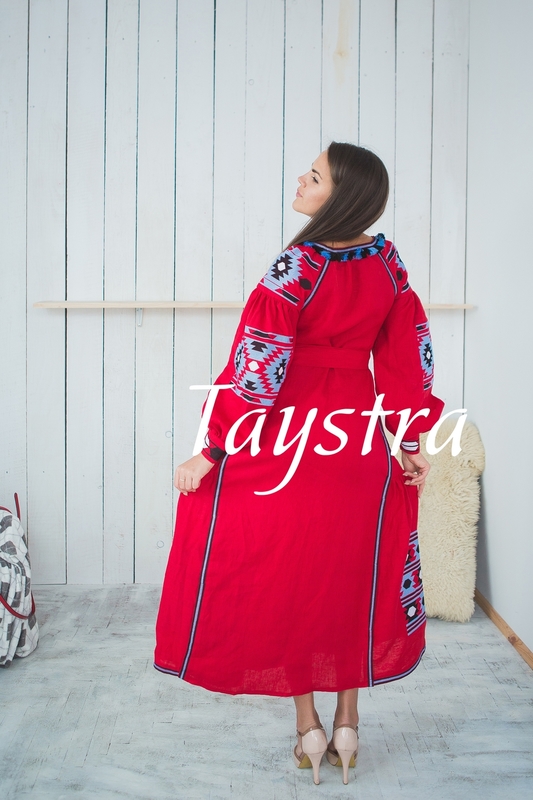 Vyshyvanka  Ukrainian embroidery, Boho, ethno, style boho chic, Embroidered dress, Multi Color Embroidery Linen, Red dress