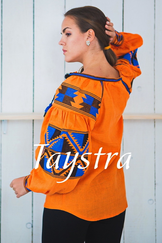 Boho Blouse Embroidered, Orange Blouse linen, ethno, style boho chic, Bohemian Vyshyvanka  Multi Color Embroidery Linen, Ukrainian embroidery
