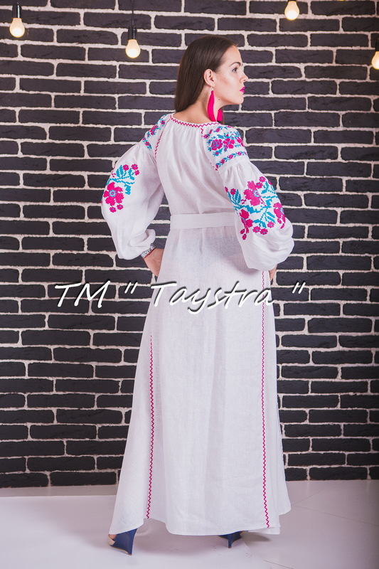 Vyshyvanka Maxi Dress, White Dress Ukrainian embroidery, Boho, ethno, style boho chic, Embroidered dress, Multi Color Embroidery Linen