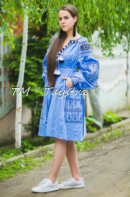 Embroidered Dress Boho, ethno, style boho chic, Bohemian, Vyshyvanka Dress Multi Color Embroidery Linen, Ukrainian embroidery, Blue Dress