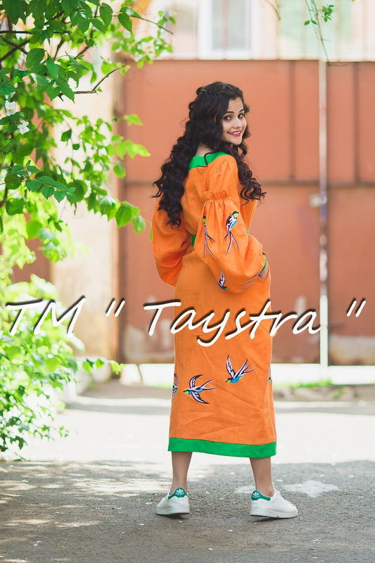 Embroidered dress Boho, ethno, style boho chic, Bohemian, Vyshyvanka Dress Multi Color Embroidery Linen, Ukrainian embroidery,Orange Dress 