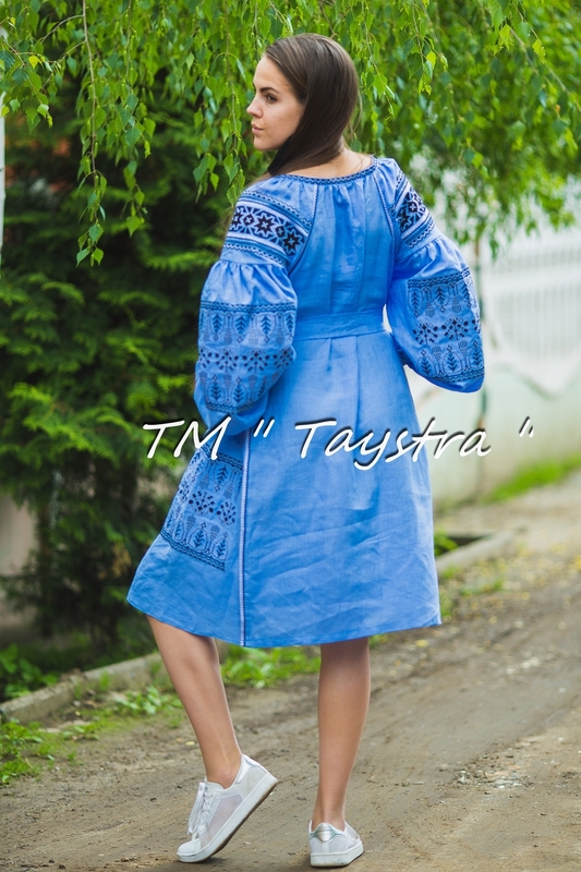 Embroidered Dress Boho, ethno, style boho chic, Bohemian, Vyshyvanka Dress Multi Color Embroidery Linen, Ukrainian embroidery, Blue Dress