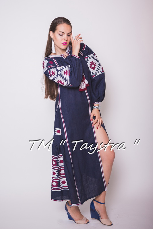 Vyshyvanka Blue Dress Ukrainian embroidery, Boho, ethno, style boho chic, Embroidered dress, Multi Color Embroidery Linen